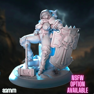 Guardian Maiden Miniature: Sci-Fi Crusader with Hammer & Shield (32mm/40mm, SFW/NSFW Resin Model Kit)