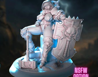 Guardian Maiden Mini with Hammer and Shield | SFW and NSFW Female Space Crusader in 32mm and 40mm | By Gaz Mini's