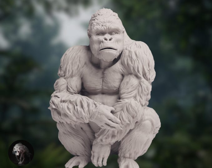 Silverback Gorilla Mini | Detailed Wildlife Figurine | Collectible Ape Model for Painting and Dioramas | By Animal Den Miniatures