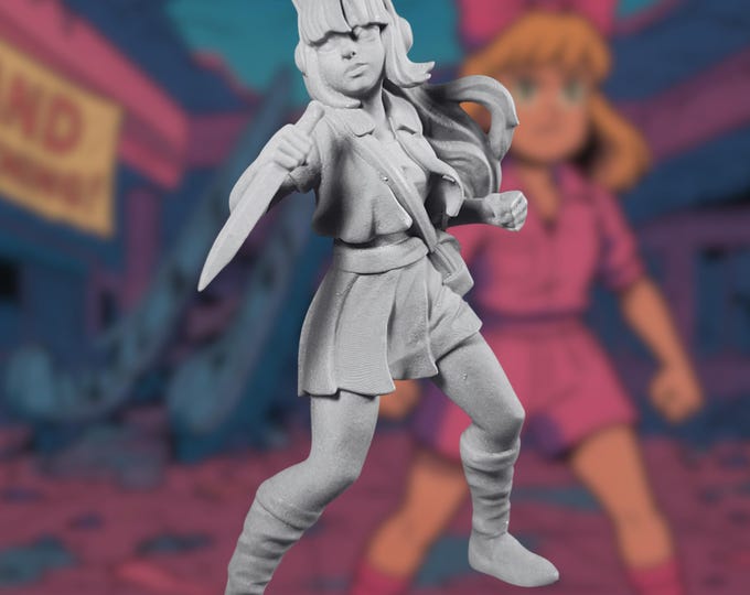 Cat Ear Survivor Girl Mini | Knife-Wielding Post Apocalyptic Child Miniature for Zombie TTRPGs
