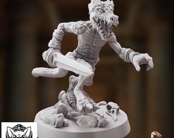 Kobold Fighter Mini | Savage Dragonkin Ambusher Miniature | 32mm 40mm Resin Scenic Base | By Dungeon Dog