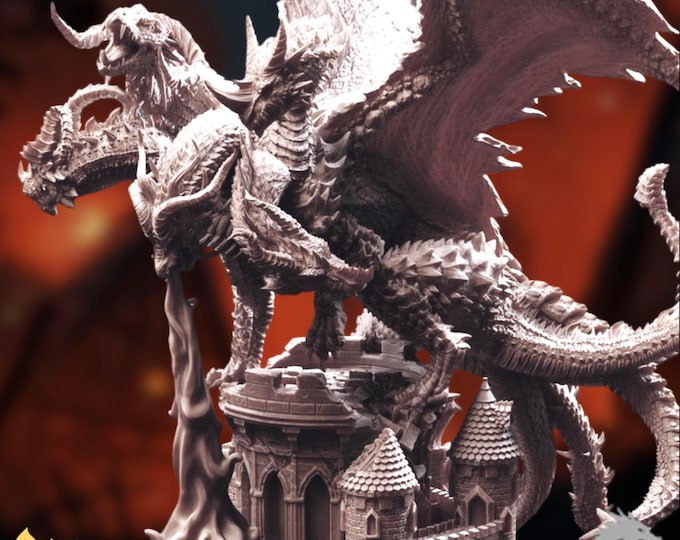 Gargantuan Dragon Mini | Multi Head Dragon Miniature | Five Headed Boss Monster