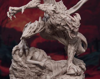 Demon Overlord Resin Model Kit | Towering Fiend with Wings & Victim Base | 100mm Scale Collector Statue | By Nerikson