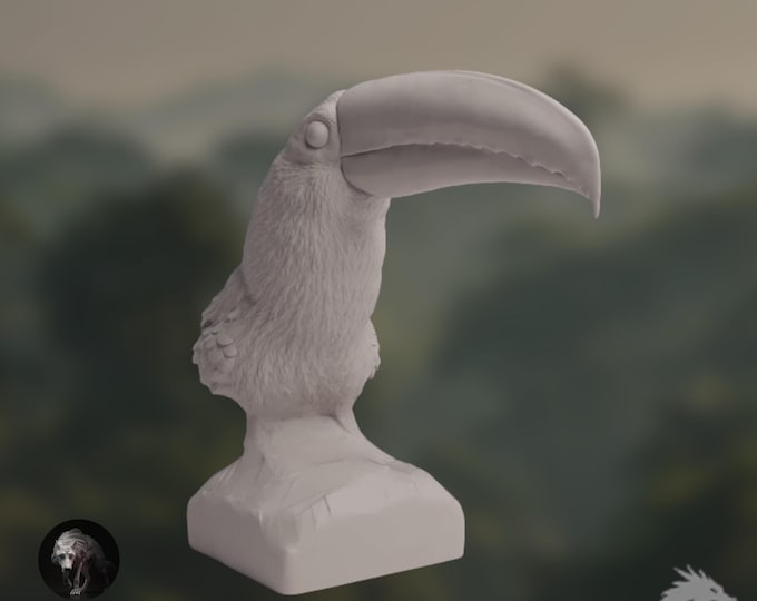 Toucan Bust Miniature | Tropical Bird Display Sculpture | Jungle Wildlife Desk Statue | Animal Den Miniatures