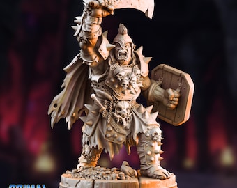 Barbarian Orc Raider Miniature: Spiked Armor, Tribal Warband