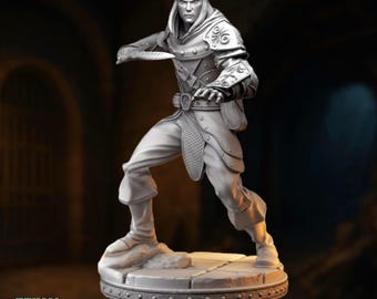 Male Elf Rogue Miniature | Swashbuckler Assassin Hero Mini | By Primal Collectibles