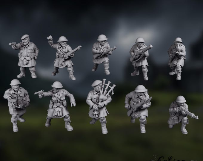 WWII Scottish Infantry | Black Watch Regiment Soldiers | Resin Miniature Set by Eskice
