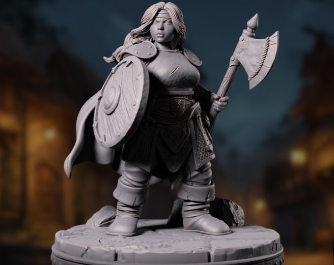 Dwarf Fighter Miniature: Dwarven Tank Barbarian with Axe & Shield