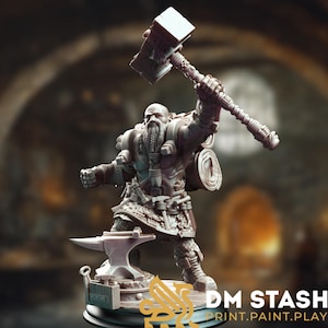 Dwarven Blacksmith Miniature: Forge Master with Hammer - Tabletop RPG, DM Stash