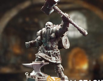 Dwarven Blacksmith Miniature: Forge Master with Hammer - Tabletop RPG, DM Stash