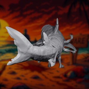 Rear shot of zombie reef shark figure with grotesque tail fins, chain-wrapped body, and flailing undead limbs for tabletop RPGs.