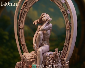 Identity Sci-Fi Model Kit | Female Android Art Statue with Portal Arch and Biome Base | By Nerikson