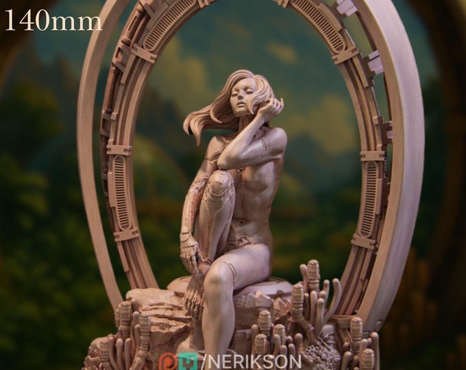 Identity Sci-Fi Model Kit | Female Android Art Statue with Portal Arch and Biome Base | By Nerikson
