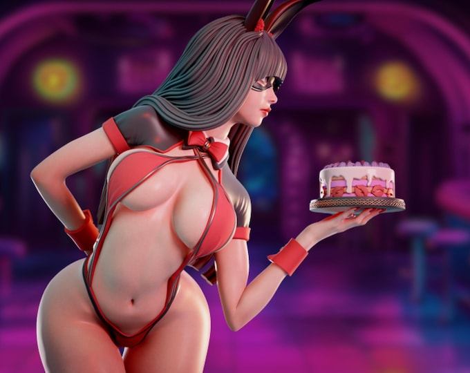 Bunny Waitress NSFW Pinup Miniature | Sexy Cake Server Model Kit in 1/12 - 1/24 Scale | By Chagarin