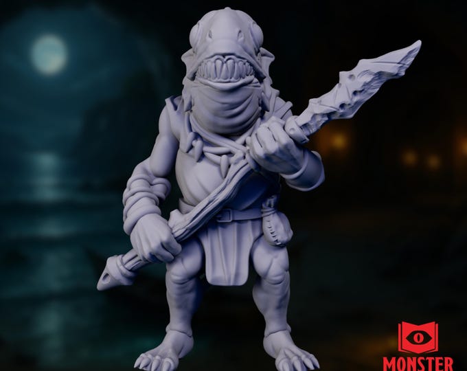 Kuo-Toa Monster Mini | Fishfolk NPC with Coral Spear | Amphibious Cave-Dweller for Undersea Campaigns | By Monster Atlas