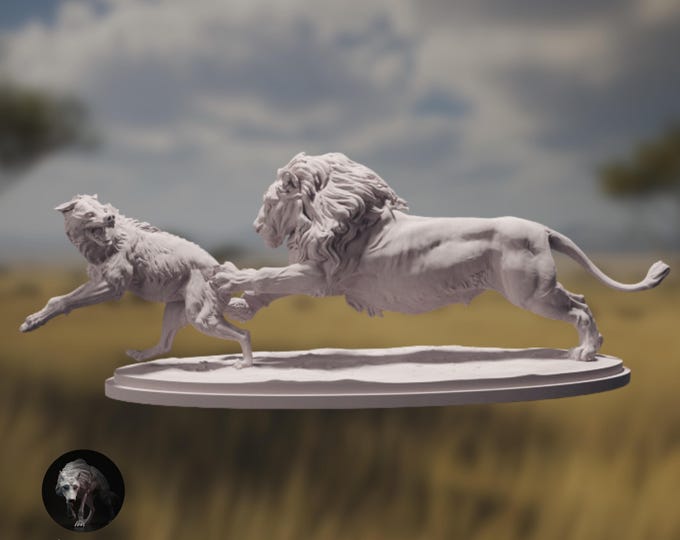Lion vs Hyena Miniature | Paintable Wildlife Statue | By Animal Den