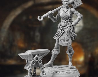 Female Blacksmith NPC Mini | Female Artisan Miniature | Smith with Hammer and Anvil | DM Stash