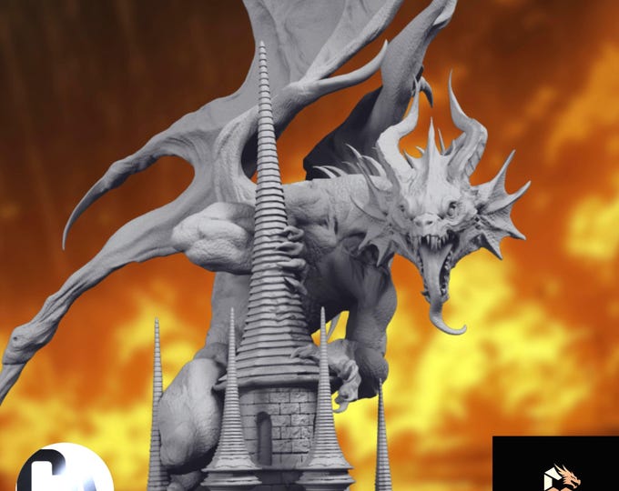 Dragon Perched Tower Model Kit | Winged Serpent Castle Diorama | By CA3D