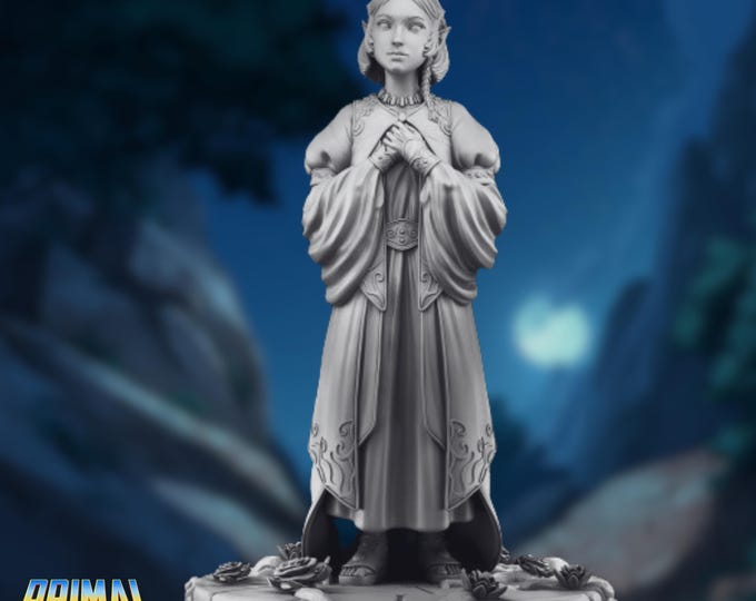 Elven Princess Miniature: Resin Elf Cleric with Braided Hair - Primal Collectibles