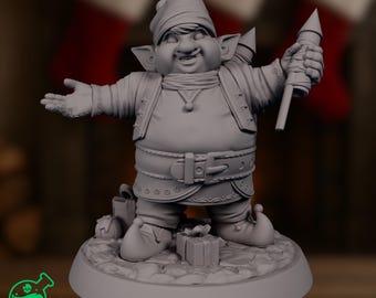Jolly Christmas Elf Mini | Festive Holiday Helper Miniature with Sack and Fireworks | By TPK Labs