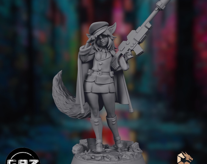 Kitsune Sniper Mini | Fox Girl Rogue Miniature | Anime Rifle Sniper | SFW / NSFW | By Gaz
