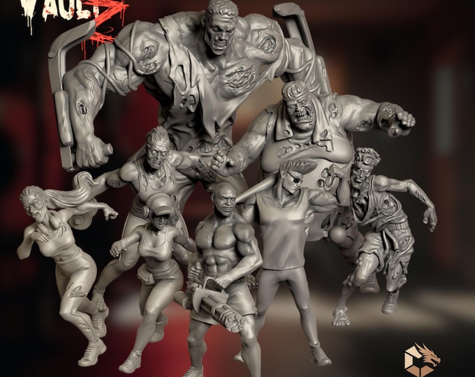 Zombie and Survivor Gym Mini Set | Undead Athlete Horde Miniatures | By VaultZ