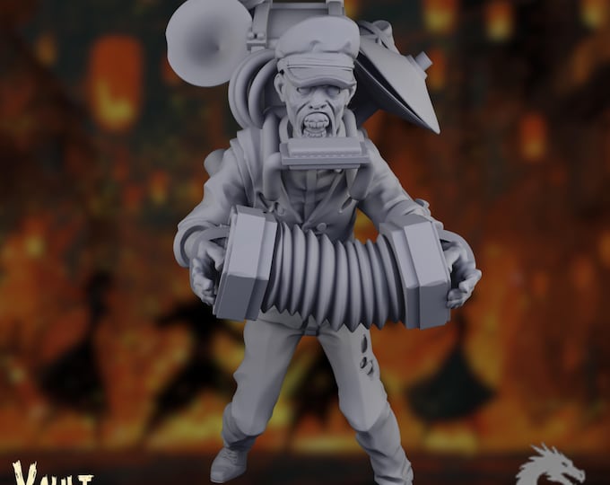 Music Man Zombie Mini | One-Man Marching Band Undead Miniature | Zombie Circus Performer | By VaultZ