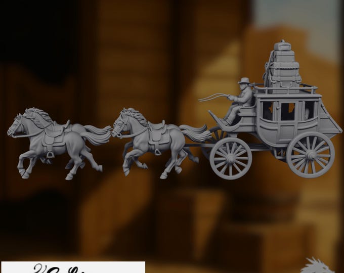 Stagecoach Wagon Mini | Horse-Drawn Carriage Western Miniature | By Eskice Miniature