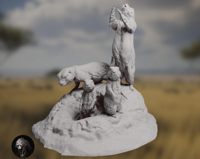 Prairie Dog Family Mini | Paintable Resin Wildlife Miniature | By Animal Den Miniatures