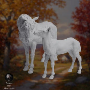 Horse and Calf Resin Set | Paintable Animal Sculptures | Wildlife Diorama Minis | By Animal Den Miniatures