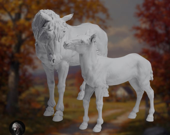 Horse and Calf Resin Set | Paintable Animal Sculptures | Wildlife Diorama Minis | By Animal Den Miniatures