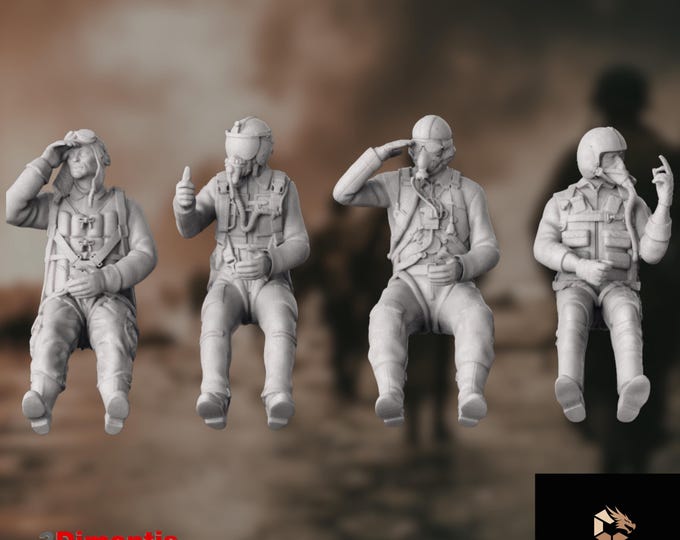 Air Force Pilot Mini Set | Seated Aviator Miniatures | Modern Flight Crew Figures by 3Dimontis