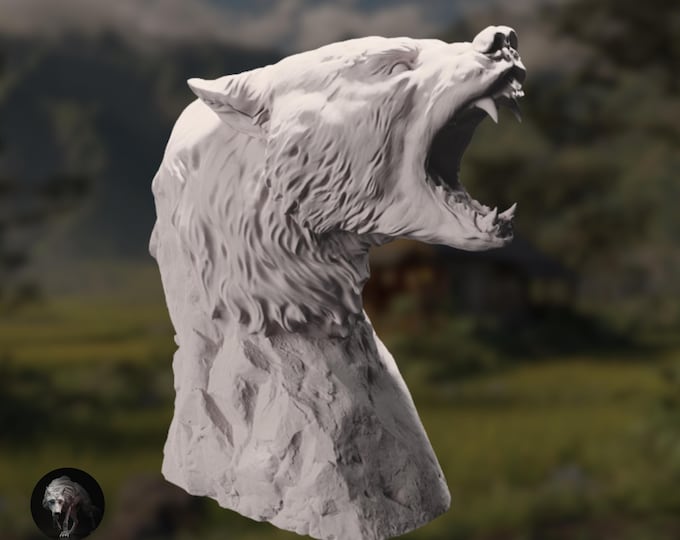 Roaring Bear Bust | Paintable Resin Statue | Realistic Wildlife Display Figure | By Animal Den Miniatures