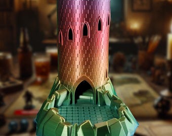 Vibrant Rainbow Dice Tower - Colorful Roller & Tray for Tabletop RPGs - 7.5" Tall