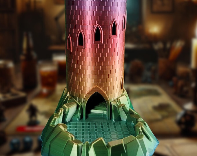 Vibrant Rainbow Dice Tower - Colorful Roller & Tray for Tabletop RPGs - 7.5" Tall