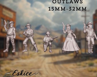 Wild West Outlaws Mini | Gunslinger and Bandit Set for 15mm–32mm Scale for Historical Games or Dioramas | By Eskice Miniatures