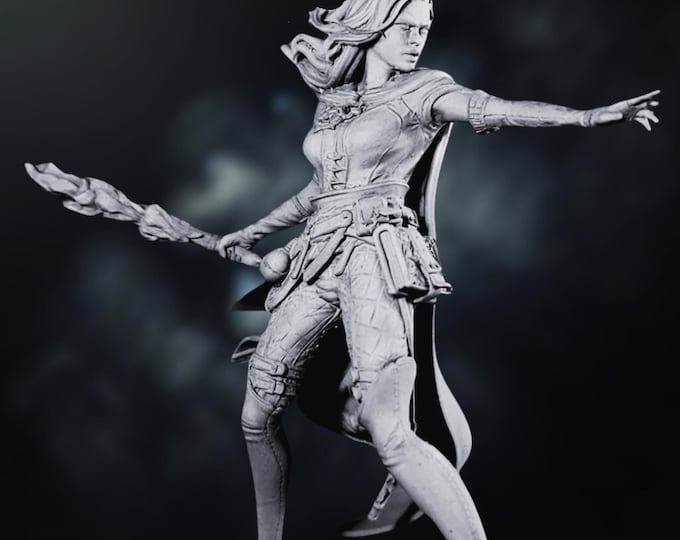 Female Sorceress Mini | Female Wizard Miniature | 32mm mini, 110mm Mini | Paintable Mini | Unpainted Mini | Pathfinder and 5e | By Nerikson
