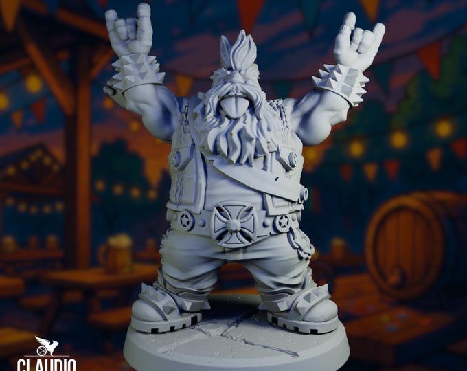 Rocker Dwarf Bard Mini | Heavy Metal Musician Miniature | Punk Rock Bard | By Claudio Casini Arts