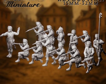 Revolutionary War Infantry Mini | Colonial Riflemen and Command Figures Miniature Set | By Eskice Miniatures