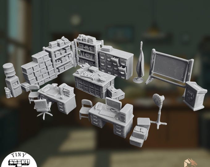 Police Station Terrain Set | Modern Law Enforcement Scenery | 28-32mm Urban RPG Scatter Terrain | By Tiny Furniture