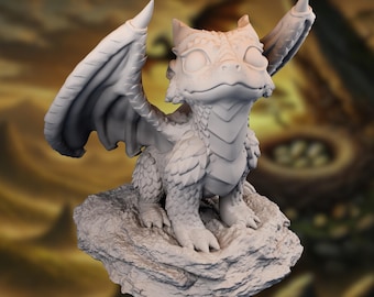 Baby Dragon Mini | Perched Dragon Companion Figurine | 1.5 to 2 Inch Tabletop Miniature or Desk Buddy | By Nerikson