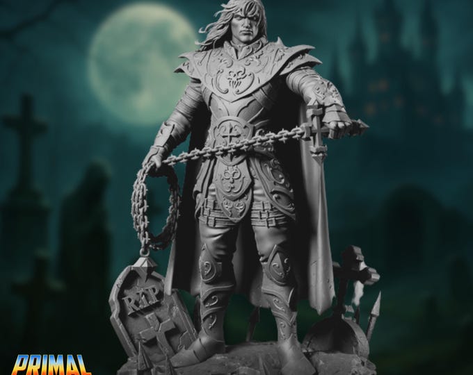 Vampire Hunter Paladin Miniature | Gothic Cursed Monster Slayer Miniature for Horror Campaigns | By Primal Collectibles