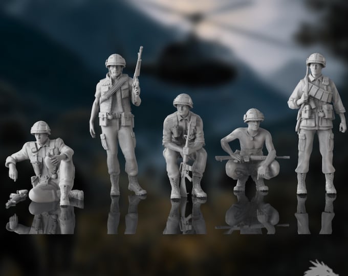 Vietnam War US Soldiers Mini | American Infantry Miniature Set | Resting Troops with Gear | 3Dimontis