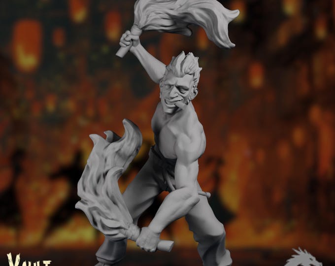 Fire Juggler Mini | Post-Apocalypse Performer Miniature | Zombie Circus Survivor | by VaultZ