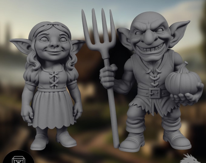 Goblin Farmers Mini | Village NPC Miniatures | Non-Combat NPCs | By Nafarrate