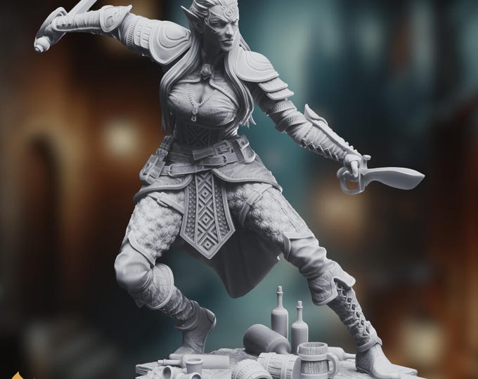 Genasi Female Rogue  Mini | Dual Wielding Female Fighter  Miniature | By DM Stash