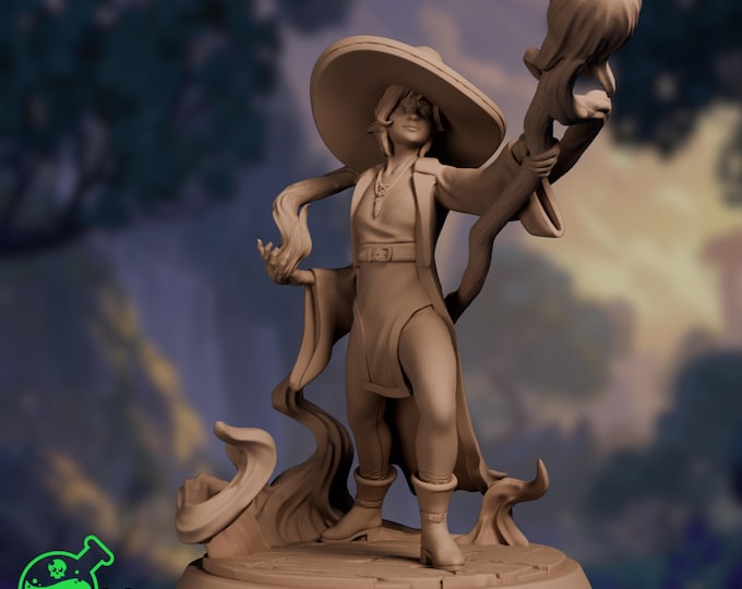 Young Female Elf Wizard Miniature | Teen Evocation Wizard with Staff | Female Sorceress | By TPK Labs