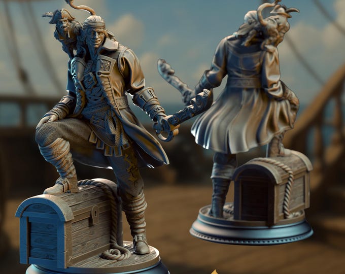 Treasure Chest Pirate Mini | Swashbuckler Captain Miniature | By DM Stash