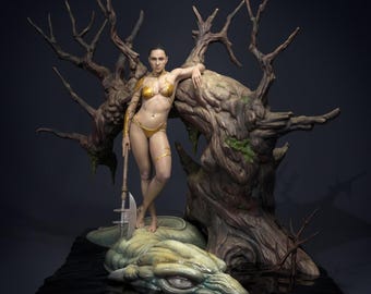 Warrior Queen Beast Slayer | Fantasy Diorama 3D Printed Model Kit | SFW and NSFW Versions | Unpainted and Unassembled | Kuton Figurines