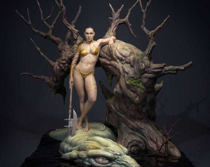 Warrior Queen Beast Slayer | Fantasy Diorama 3D Printed Model Kit | SFW and NSFW Versions | Unpainted and Unassembled | Kuton Figurines